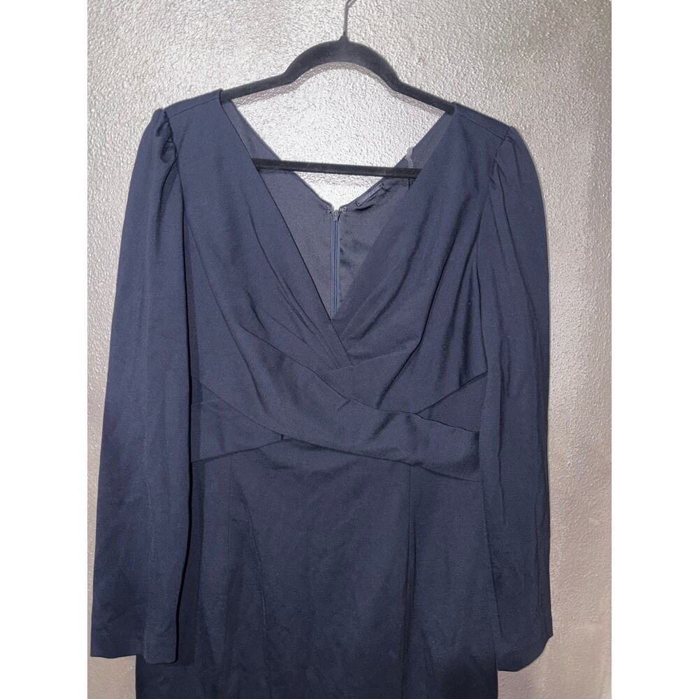 Elie Tahari Zoe Stargazer Dress 12 Navy Ruched V Neck Long Sleeve Sheath NWT - Picture 4 of 11